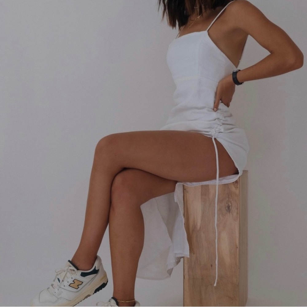 TROIS the label white midi dress w/ slit high leg , Trois the label lotte dress
